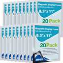 20 Pack Magnetic Sign Holder 8.5 x 11, Self-Adhesive Magnetic Picture Frame & Document Holder for Wall, Door, Fridge, Glass - Double-Sided Magnetic Frame for Poster & Paper Display (Silver)