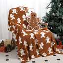 FuWeave Christmas Gingerbread Man Throw Blankets Pillow Set Include Double Sided Flannel Blanket 50 x 60 Inch and Gingerbread Man Plush Throw Pillows Cushion for Home Family Couch Sofa Bed Decorations (Brown)