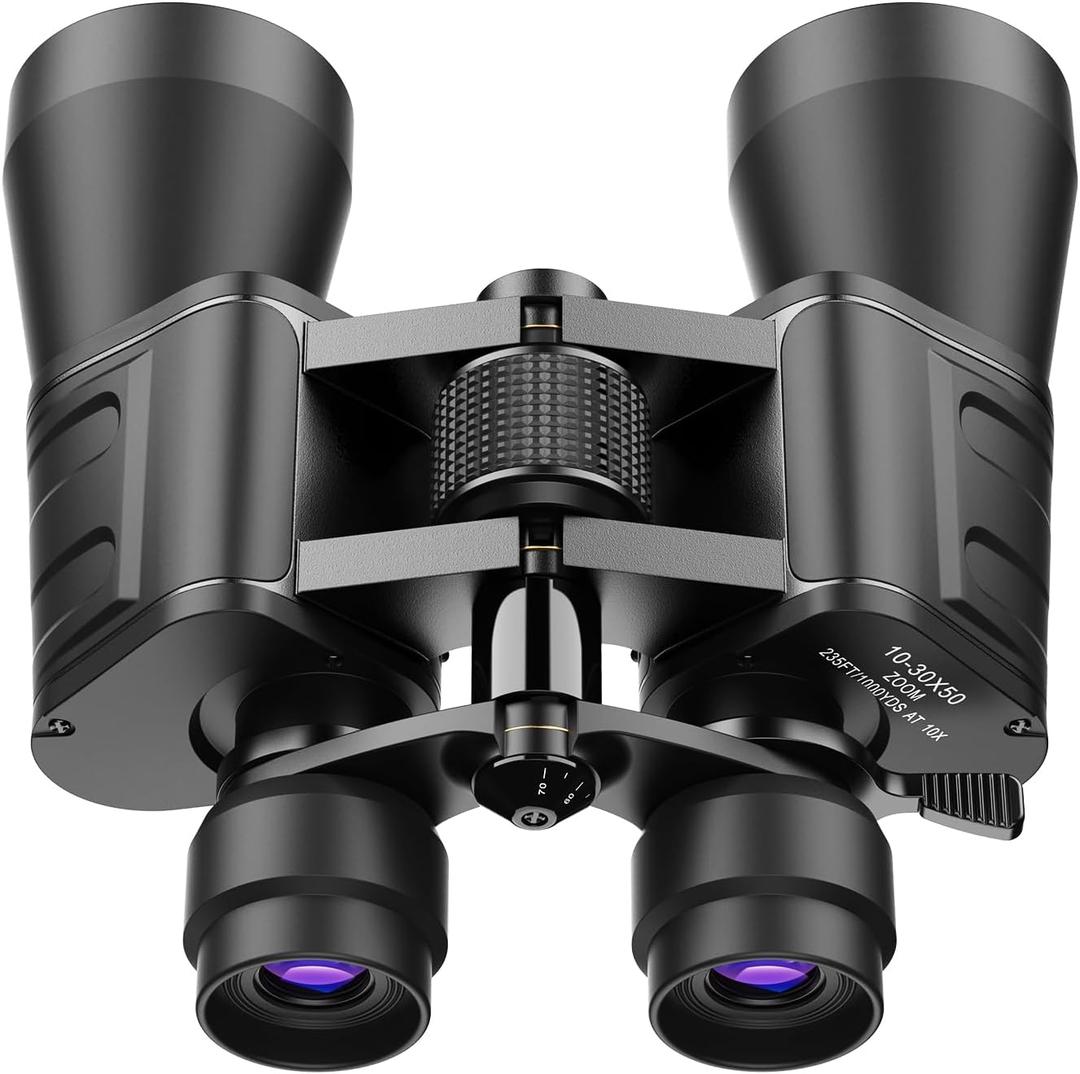 10-30x50 High Power Military Zoom Binoculars for Adults, Low Light Night Vision/Daily Waterproof / BAK7 Prism/FMC Lens, HD Professional Binoculars for Bird Watching, Hunting, Outdoor, Hiking (Black)