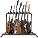 Pyle 7 Slot Multi-Guitar Stand  Universal Guitar Floor Rack for Electric, Acoustic, Bass Guitars, Ukuleles & Cases  Portable, and Protective with No-Slip Non-Scratch Padding  Black display rack