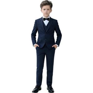 YuanLu Boys Suit for Kids Tuxedo Wedding Ring Bearer Outfit, 5 Piece Boy Slim Fit Formal Suits with Adjustable Waist (Blue)