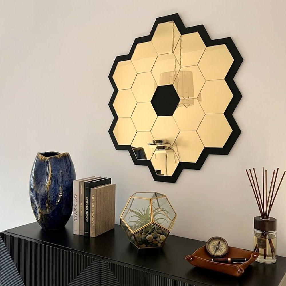 Unique Astronomy Gift: 30cm JWST Golden Mirror Wall Decor - James Webb Space Telescope Primary Mirror Replica, Perfect Science Gift for Stargazers, Modern Living Room Art Piece