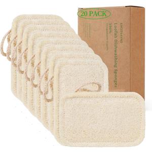 Natural Loofah Kitchen Sponges, 20 PCS Natural Sponge for Dishes, Cleaning, 100% Biodegradable Compostable Vegetable, Eco Friendly Sponges, Non-Scratch, No Odor Scrubber