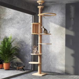 Floor to Ceiling cat Tree - Adjustable Height (95-98in,104.3-108.2in)- with Width 4.33 in Scratching Post,Cat Hammock,Fully Wrapped with sisal Rope - Heavy Duty cat Tree.(Holds 110 lbs) (Wood Color)