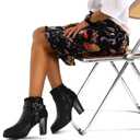 mysoft Women's Ankle Boots Chunky Stacked Heel Zipper Booties - Available in Wide Sizes (Buckle Black)