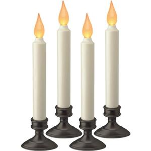 Battery Operated LED Window Candle, Dusk to Dawn Light Sensor, Aged Bronze Plastic Base, Amber Flicker Flame, 8-7/8 Inch