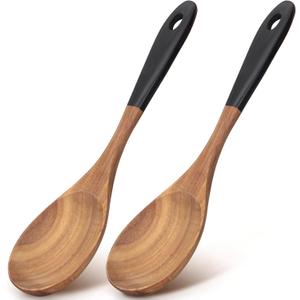 2 Pcs 12" Large Wooden Spoons for Cooking Utensils Acacia Wood Non Stick Serving Spoon for Baking Cooking Spatula Set Bamboo Teak Long Stirring Mixing Spoons Big Ladle Kitchen Tools Gift