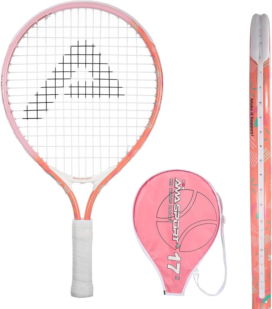 AMA SPORT Kids Tennis Racket for Junior Toddlers Starter Kit 17" Tennis Racquet for Girls and Boys with 420D Nylon Shoulder Strap Bag