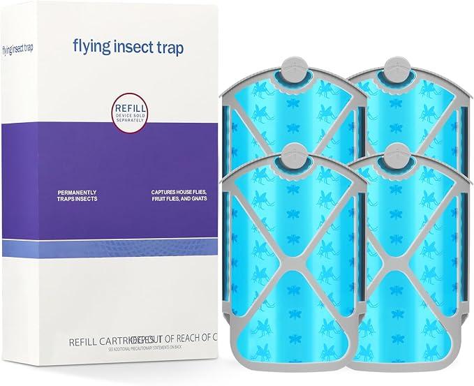 INRAGEO Flying Insect Trap & 4 Cartridges - Attracts and Traps Flying Insects, Fruit Flies, Mosquitoes - Compatible with M364A Refill (1 Plug-in Base + 4 Cartridges)