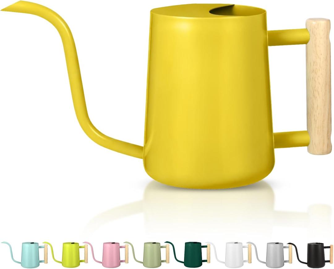 Watering Can Indoor Plants, 35oz Small Stainless Steel Metal Watering Can Modern Decorative Watering Pot with Long Spout for Indoor House Plant Bonsai Garden Flowers (Yellow)