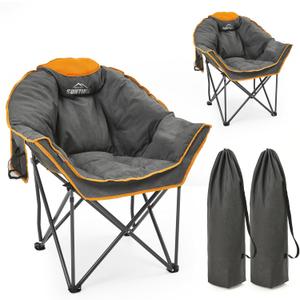 Oversized Padded Comfy Camping Chair for Adults, Portable Padded Lawn Chair, Weight Capacity 450 LBS, Heavy Duty Moon Leisure Folding Chair for Camping, Hiking, Carry Bag,Orange (2 Pack), 10.04 inches x 36.6 inches x 13.39 inches
