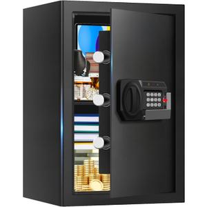 3.3 Cuft Large Home Safes Water and Fireproof, Anti-theft Floor Safe for Home Use with Programmable Keypad, Alarm System and Spare Keys, Digital Home Safes for Documents, Medicine