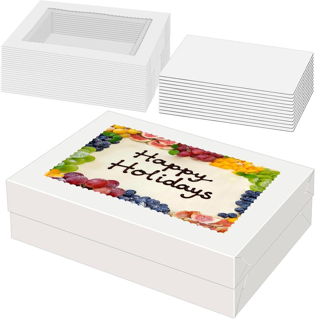 Sudaya 14x10x4 Cake Boxes with Boards, Rectangle Quarter Sheet Cake Boxes, 1/4 Sheet Bakery Box with Window, Disposable Carry Bakery Containers for Cookie, Donuts, Cupcakes, Pie, Wedding, Party