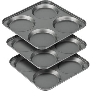Tiawudi Muffin Top Pan, 4-Cup Hamburger Bun Pan, Large Whoopie Pies Pan, Non-Stick Bakeware for Eggs, Cornbread, Small Cake Layers and Drop Cookies, Set of 3 (Gray)