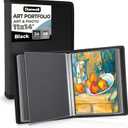 Dunwell 11x14 Art Portfolio Binder with Plastic Sleeves w/Mounting Paper Large Portfolio Folder for Artwork Storage, 24 Sleeves Displays 48 Pages, Presentation Binders Book, Acid-Free Poly (Black)