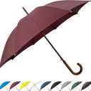 SoulRain 48" Large Umbrella  Windproof Stick Umbrella for Rain, Automatic Open for 2 Persons, Classic Wooden Handle, Durable Travel & Red Umbrella for Men & Women (Wine)