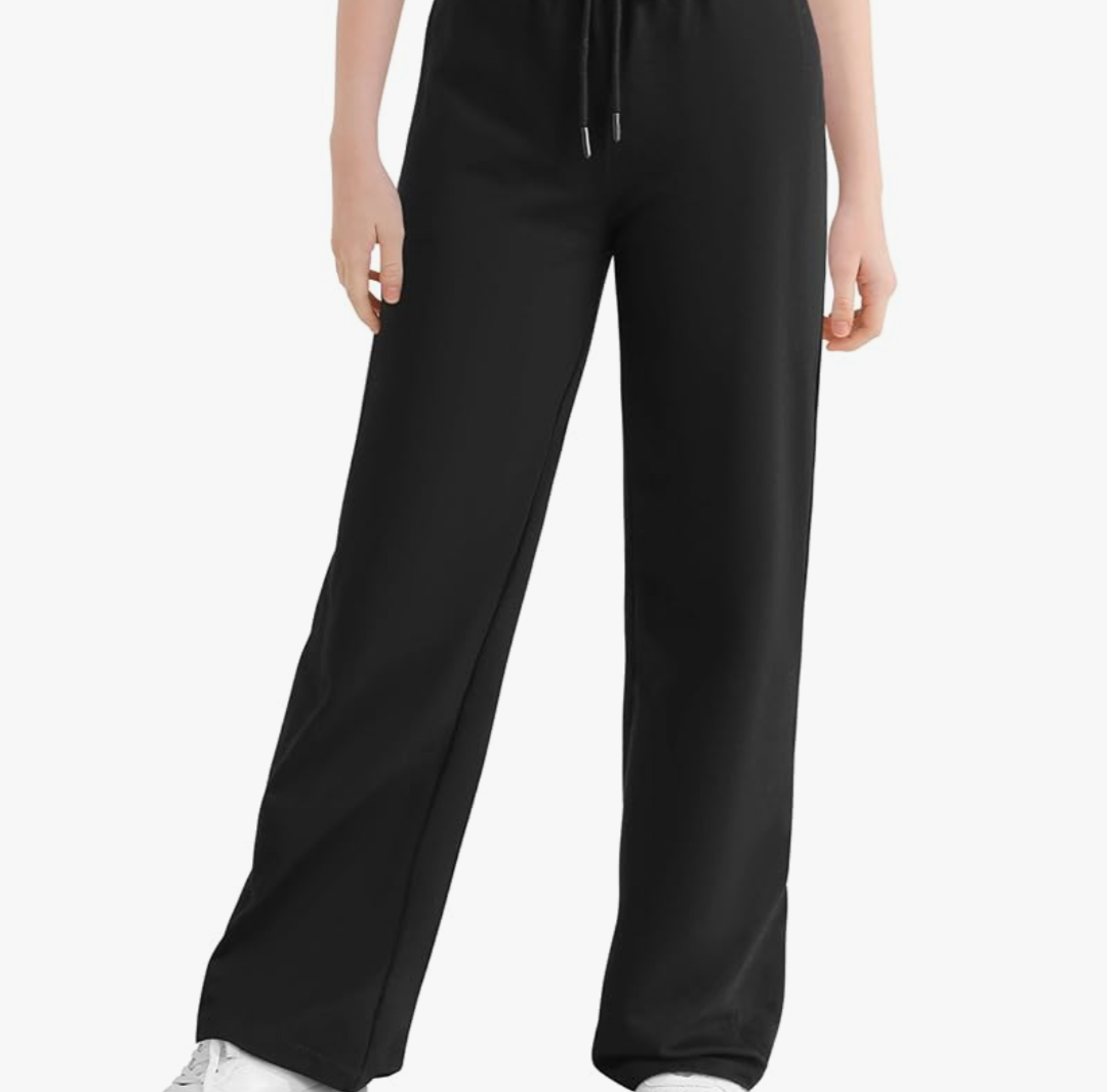 Girls Cotton Wide Leg Sweatpants High Waisted Lounge Baggy Joggers Straight Athletic Pants with Pockets Drawstring Size M