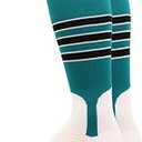 MadSportsStuff Baseball and Softball Stirrup Socks with Stripes Featheredge for Boys Girls Men Women Youth Adult Teams, (Teal/ Black/ White, Large)