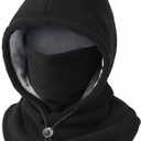 Thickened Balaclava Face Mask, Winter Polar Fleece Ski Mask for Men Women, Face Cover Hat Scarf Hoodie Black/Gray (One Size)