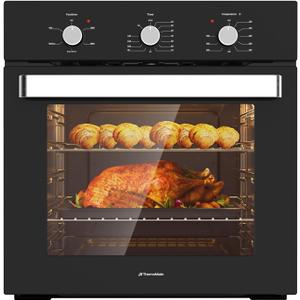 ThermoMate 24" Electric Wall Oven, ETL Certified, 2.8 Cu. Ft. Built-in Electric Wall Oven with 5 Cooking Functions, Black, Anti-Mistouch Knob, Removable 3-Layer Glass Door, 2200W