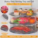 Tessco for you 24 Pack Heavy Duty Serving Tray with Clear Lid and Sporks Large Disposable Plastic Catering Tray Round Black Platter for Fruit Sandwich Party Takeout Food Picnic Supply (12 Inch)