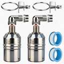 1/2 304 Stainless Steel Automatic Water Level Control Float Valve for Water Tank, Cattle Trough, Pools, Livestock (With Elbow, Metal Clip, 1/2" to 3/4" adapter) (2-Pack)