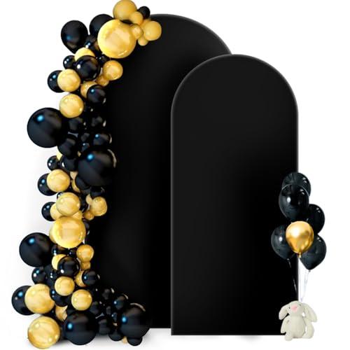 Hemmotop Wedding Arch Backdrop Cover, Set of 2 (7.2ft, 6ft), 2 Sided Stretchy Spandex Fitted Balloon Arch Stand Backdrop for Birthday Party, Baby Shower, Black