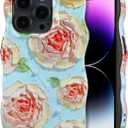 XIZYO Case for iPhone 13 Pro, Colorful Retro Oil Painting Flower Cute Floral Aesthetic Curly Wave Frame Hybrid Protective 2-Layer Hard Shell Soft TPU Shockproof Cover Women Girls-Rose Flower/Blue