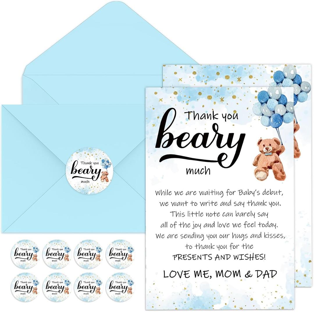 Kisston 50 Sets Bear Baby Shower Thank You Cards with 50 Envelopes and Stickers Thank You Gift Card for Baby Shower Gender Reveal Party Favor for Girl Boy(Blue) Kisston 50 Sets Bear Baby Shower Thank You Cards with 50 Envelopes and Stickers Thank You Gift Card for Baby Shower Gender Reveal Party Favor for Girl Boy(Blue)