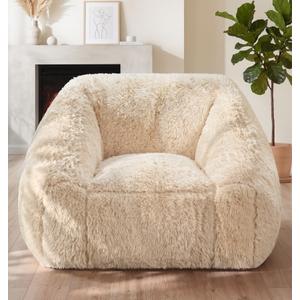 Hobestluk Bean Bag Chair Plush Accent Chair Armrest Living Room Adult Beige