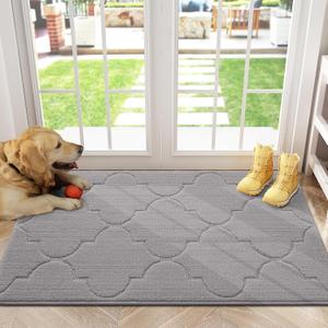 Door Mat Indoor, Non-Slip Dirt Resist Low-Profile Entryway Rug, Absorbent Machine Washable Inside Entry Door Rugs for Entrance (40x32 inches, Grey)