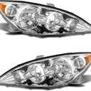 for 2005-2006 Camry Headlight Assembly compatible with 2005 2006 Toyota Camry Chrome Housing with Amber Reflector Headlamp Replacement Left and Right Pair