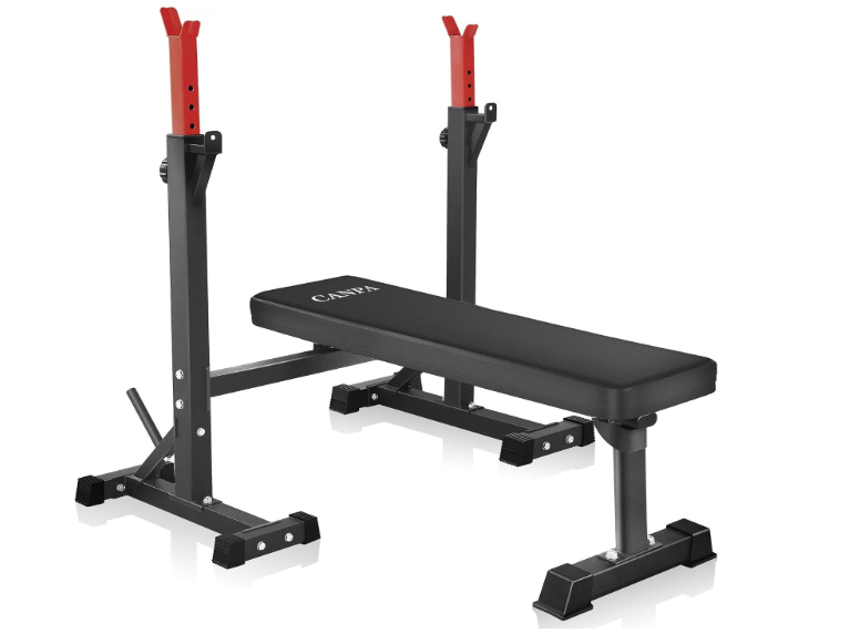 Bench Press, CANPA Olympic Weight Bench with Squat Rack Workout Bench Adjustable Barbell Rack Stand Strength Training Home Gym Multi-Function