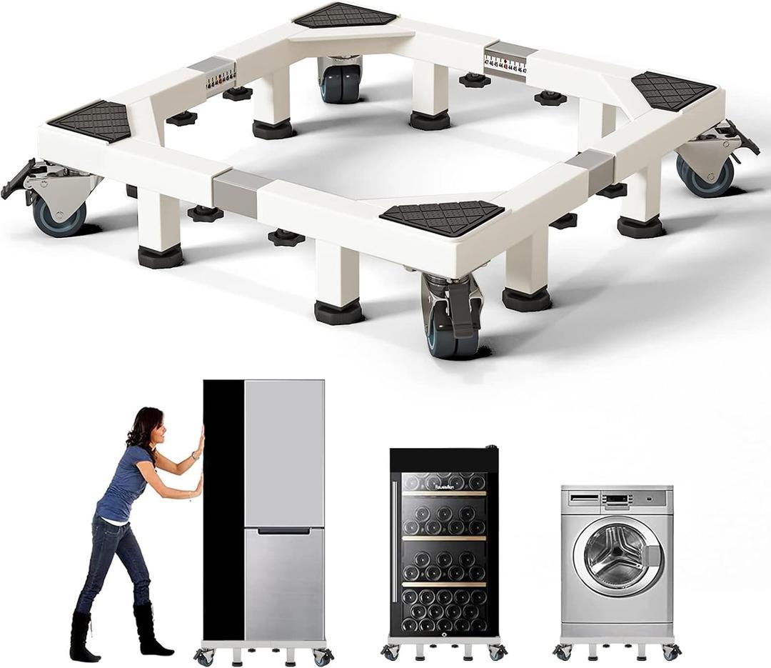Chinchilla Heavy Duty All Stainless Steel Mobile Fridge Stand Base, Washing Machine Stand with Wheels, Adjustable Furniture Dolly for Washer, Refrigerator and Dryer