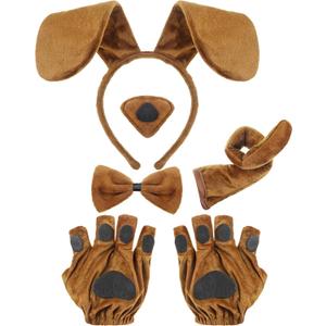 Syhood Puppy Dog Costume Set Ears Headband Bowtie Nose Tail Paw Gloves Accessories for Carnival