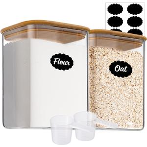 115oz 2PCS Large Glass Food Storage Containers of Wide Mouth Storage Containers with Tight Lids Square Glass Jars for Flour and Sugar, Cereal, Rice, Pasta, Oats, Wheatmeal, Coffee, Niblet