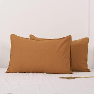 Simple&Opulence 100% Linen Pillowcases Basic Style Solid Color Set of 2, Queen Size Stone Washed Flax Pillow Cover Envelope Closure (20''x30'', Rust)