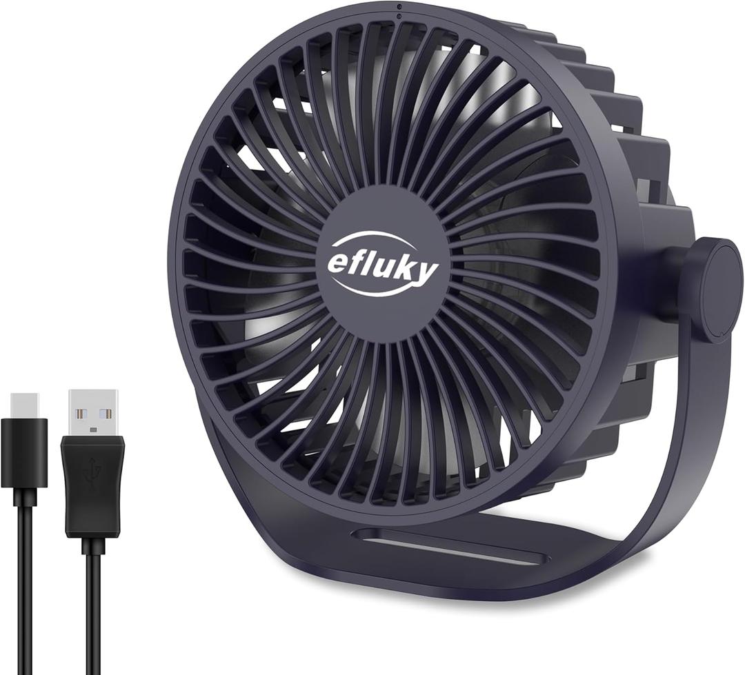 efluky USB Small Desk Fan, 3 Speeds USB Rechargeable Fan Built-in Battery, 360 Adjustment Portable Mini Fan Suitable for Home, Office and Travel, Blue