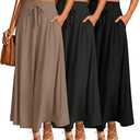 Riyiper 3 Pack Women's Maxi Skirts Long Skirts with Pockets High Waist a Line Drawstring Ankle Length Flowing Casual Summer, Size XXL