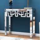 Silver Console Table with Mirrored Finished, Modern Glass Entryway Table Geometric Design, 32 inches Wide Decorative Small Console Table for Small Space, 31.5''L