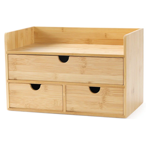 Wisuce Bamboo Desk Organizer, Mini Desktop Drawer Tabletop Storage Organization Box for Office Home Toiletries Supplies Vanity, No Assembly Required (3 Drawer with Shelf)