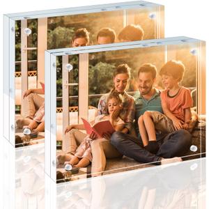 Egofine 5x7 Acrylic Frames 2 Pack, 20mm Thicker Frameless Clear Picture Frames, Double Sided Magnetic Picture Frames, Free Standing Desktop Display