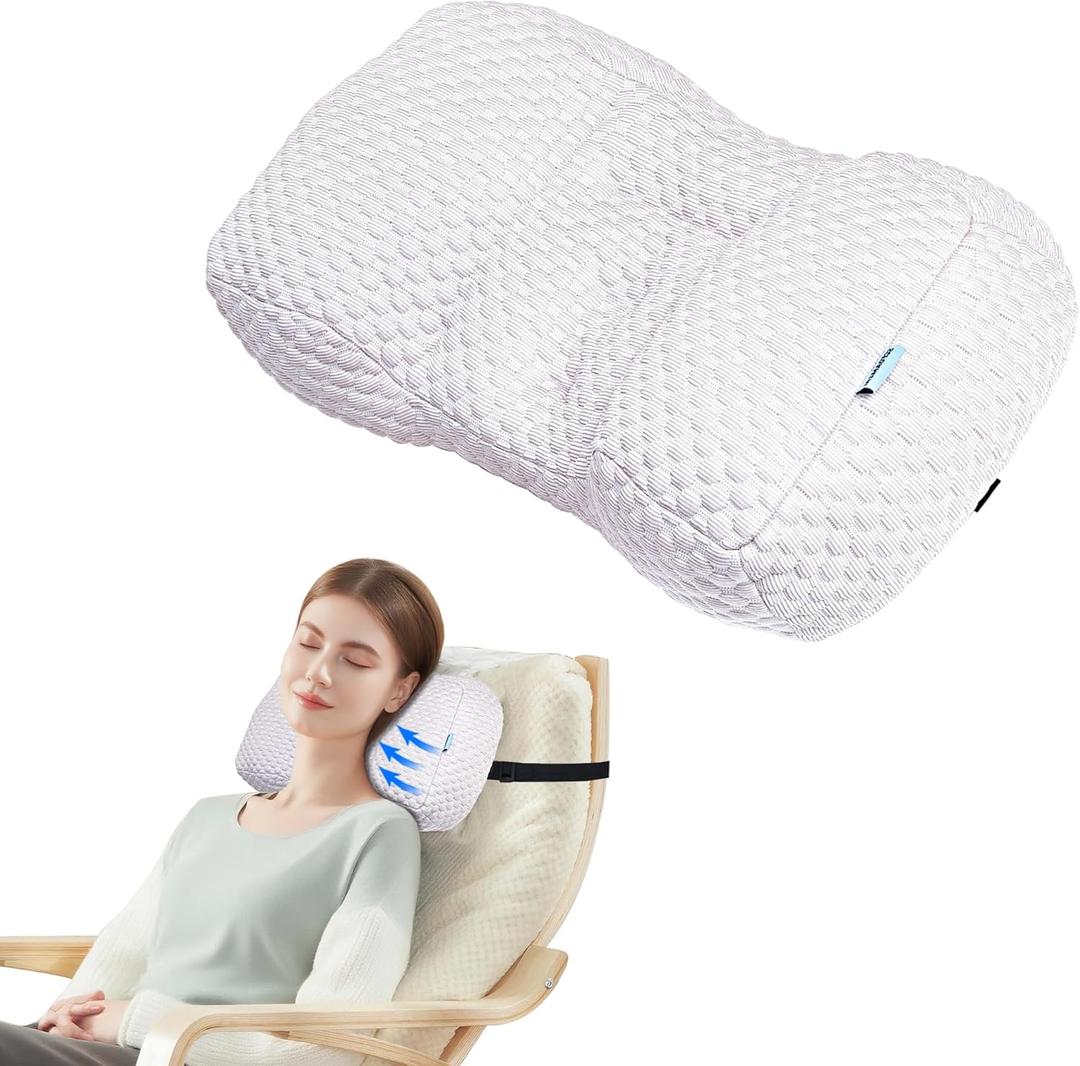 Adjustable Neck Pillow for Recliner, Headrest Pillow for Chair & Couch Support - Ergonomic Design Cushion with 2 Adjustable Strap, Recliner Head Pillow for Office, Home, Traveling, White 