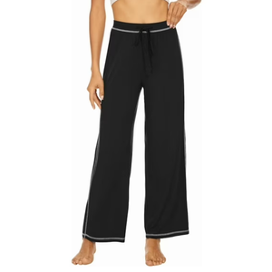 WiWi Bamboo Viscose Pants for Women Wide Leg Long Bottoms Casual Loose Sweatpants High Waist Lounge Pajamas, Black, Large 