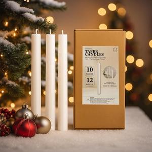 CW Studio 0.78x10 Inch Unscented Ribbed Taper Candles  Elegant Fluted Design, 11-Hour Burn, Dripless, Perfect for Home Decor, Weddings, Events & Dinners (12, White)