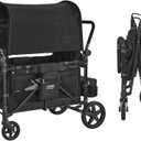 VEVOR Wagon Stroller for 4 Kids, Push Pull Quad Collapsible Stroller with Adjustable Handle, 5-Point Safety Harness & Removable Canopy, 4-Seater Stroller Wagon for Camping, Black (330LBS Loading)