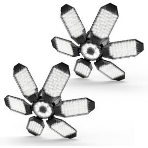 Garage Lights - 2Pack Super Bright 32000LM LED Garage Ceiling Light 6500K LED Shop Light w/ 6 Deformable Panels Screw in E26/E27 Socket Light Bulbs for Workshop Storage Warehouse Attic