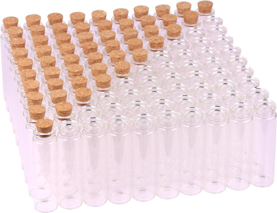 MaxMau 100 Sets of 20ml Glass Bottles with Cork Stopper,Small Clear Jars Tiny Glass Vials for Wedding Favors Seed Powder Sequin Storing Art Crafts Display Party Member Gift