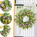 Spring Summer Wreaths for Front Door,22 Inch Artificial Purple Tulip Wreath with Wildflowers,Eucalyptus Leaves for Indoor Outdoor Wall Porch Festival Farmhouse Home Holiday Decor.