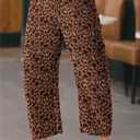 IWOLLENCE Women's Cheetah Printed Corduroy Pants Elastic Waist Cord Baggy Cropped Wide Leg Barrel Pant Brown Leopard, S (S)